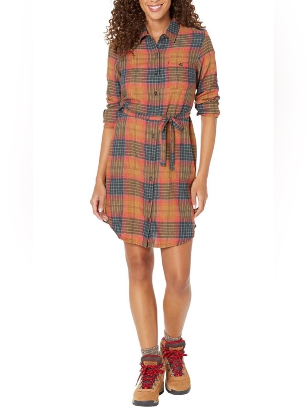 Toad & CO - Reform Lightweight Long Sleeve Cedar Plaid Button Down Mini Dress SM